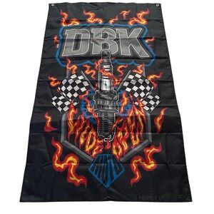 DBK Moto Racing Trailer Camping Flag with Flames and Checkered Flags